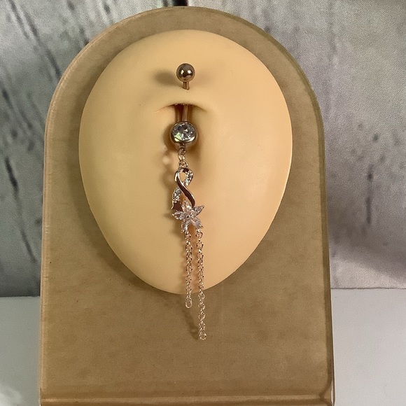 14K Rose Gold Plated Diamond Belly Button - Picture 4 of 4